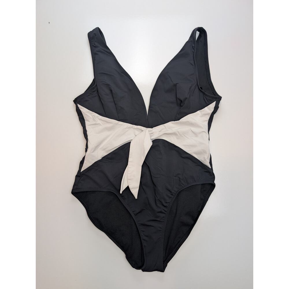 Women's Size Large 12/14 Black Time & Tru One-Piece Swim Suit White Bow